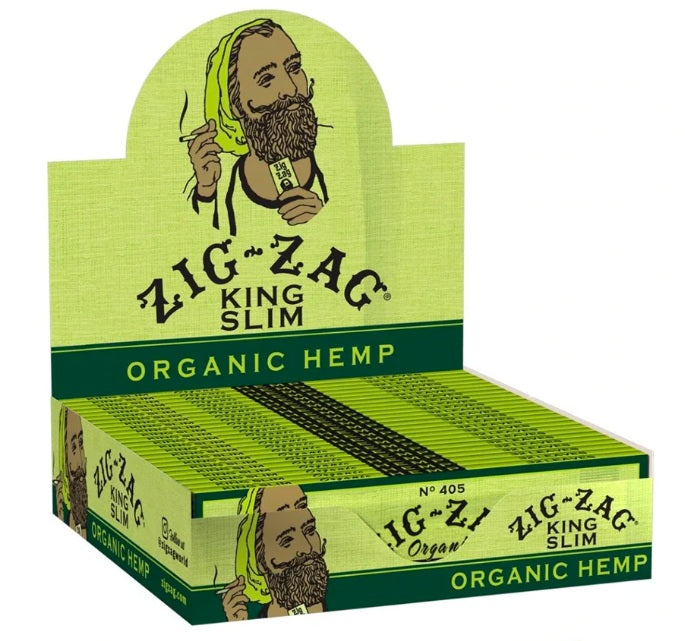 Zig-Zag Organic King Size Slim Hemp Papers (Booklet or Case)  - Available with our custom "Smoker" OrganitipS