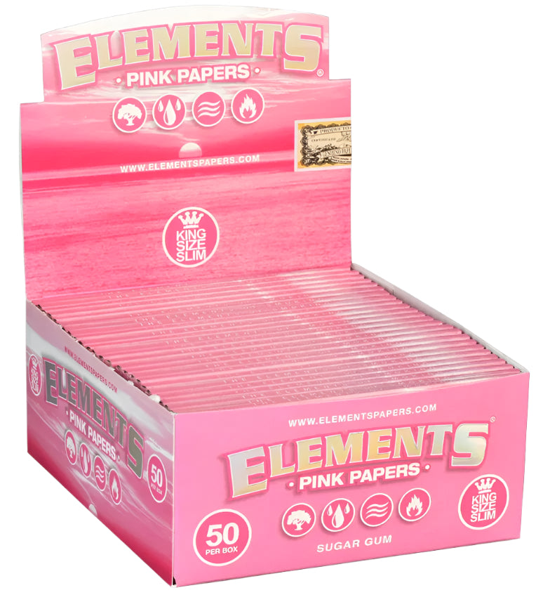 Elements Pink King Size Slim Rolling Paper (32 Leaves Per Book/50 Booklets per Case) - Available with our custom Element OrganitipS