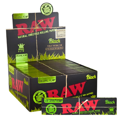 Raw Black Organic Hemp King Size Slim Rolling Paper (32 Sheets per Pack / 50 Packs Display) - Available with our custom "RAW" OrganitipS