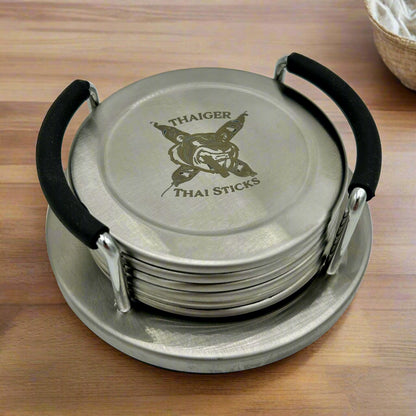 ThaiGer Thai Sticks Stainless Steel Coaster Set and Holder