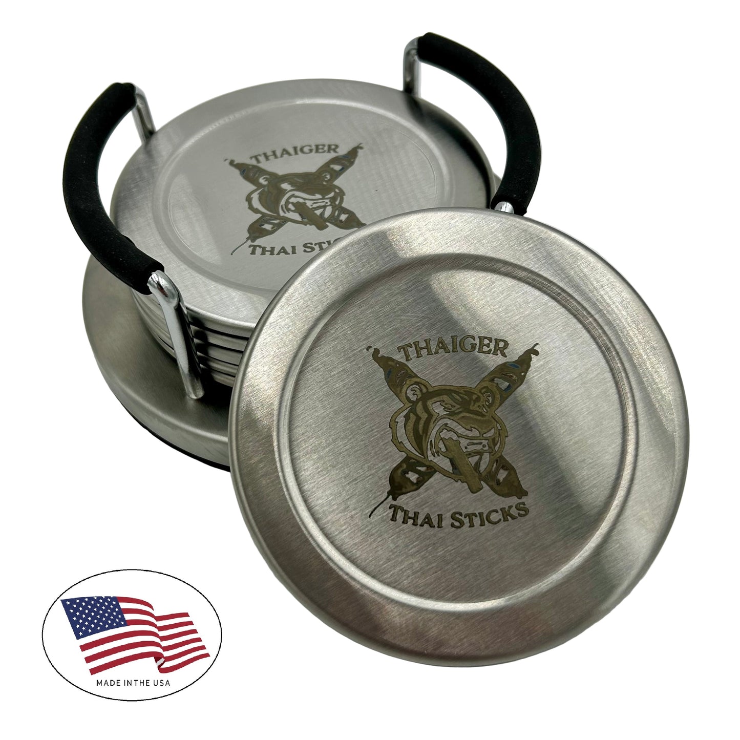 ThaiGer Thai Sticks Stainless Steel Coaster Set and Holder