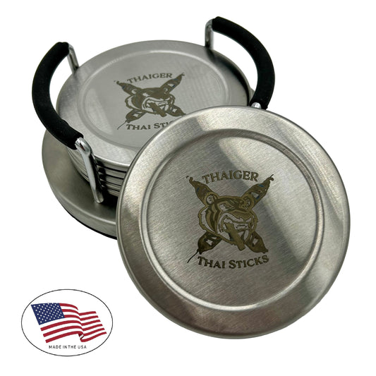 ThaiGer Thai Sticks Stainless Steel Coaster Set and Holder