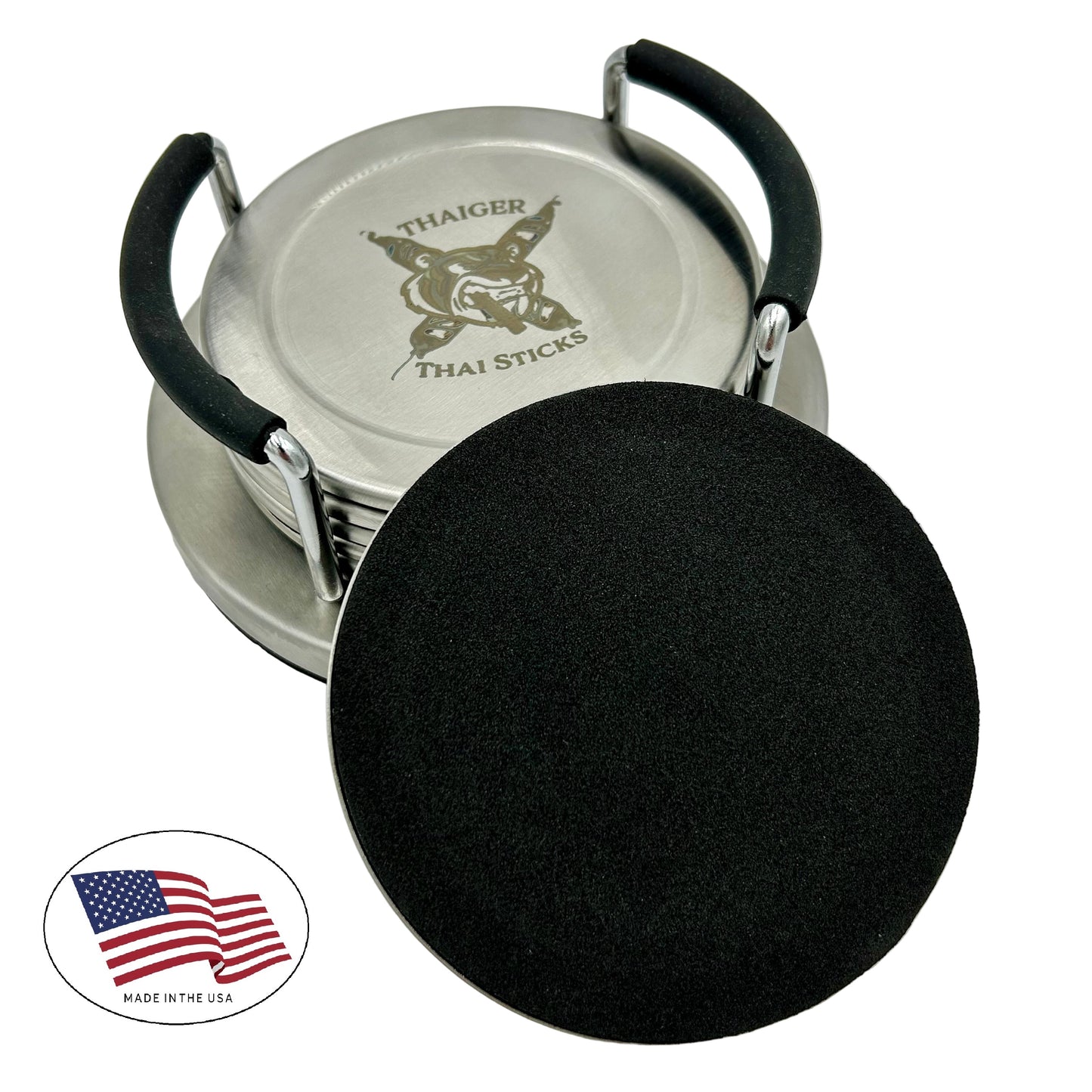 ThaiGer Thai Sticks Stainless Steel Coaster Set and Holder
