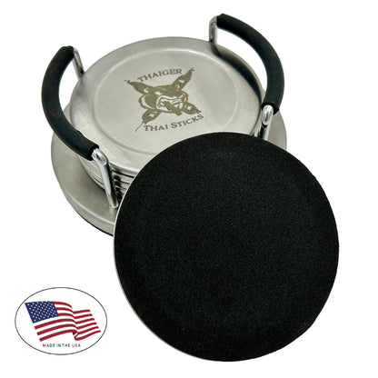 ThaiGer Thai Sticks Stainless Steel Coaster Set and Holder