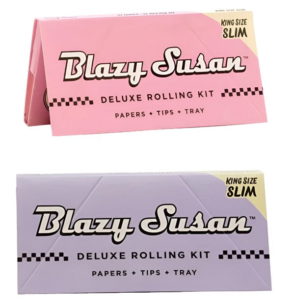 Pink or Purple Blazy Susan King Size Slim Rolling Papers + Tips + Tray - Available with our custom "Silhouette" OrganitipS