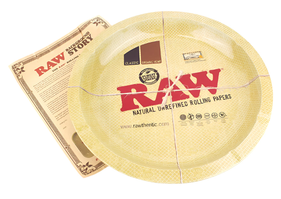 Raw 12" Round Metal Rolling Tray - Available with our custom RAW OrganitipS