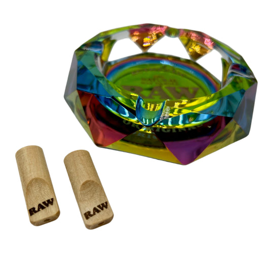 Raw Crystal AshTray - Rainbow - Solid Glass - Available with Custom RAW OrganitipS