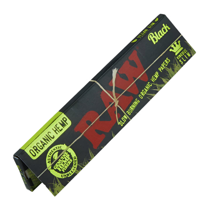 Raw Black Organic Hemp King Size Slim Rolling Paper (32 Sheets per Pack / 50 Packs Display) - Available with our custom "RAW" OrganitipS