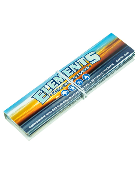 Elements Ultra Thin Rice Papers - Connoisseur King Size Slim Rolling Papers & Tips - 33 Leaves Per Pack - Sugar Gum